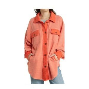 Free People Ruby Coral Fleece Shacket Button Down Shirt Jacket Oversized Size S